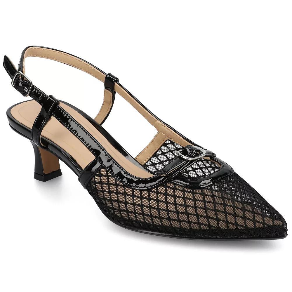 Journee Padma Women's Pointed Toe Kitten Heel Slingback Pumps, Size: 9, Mesh Black Product Image