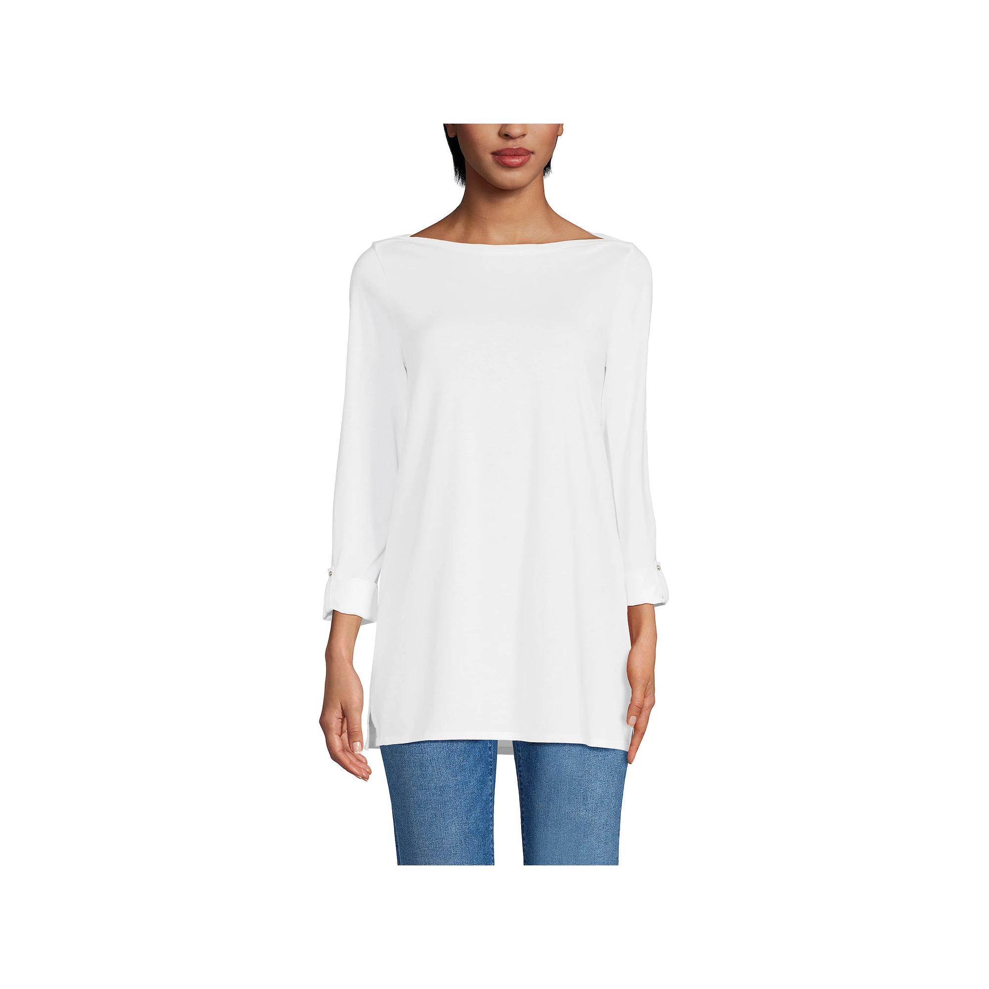 Women's Lands' End Adjustable 3/4 Sleeve Boatneck Tunic, Size: XL, Blue Ivory Stripe Product Image