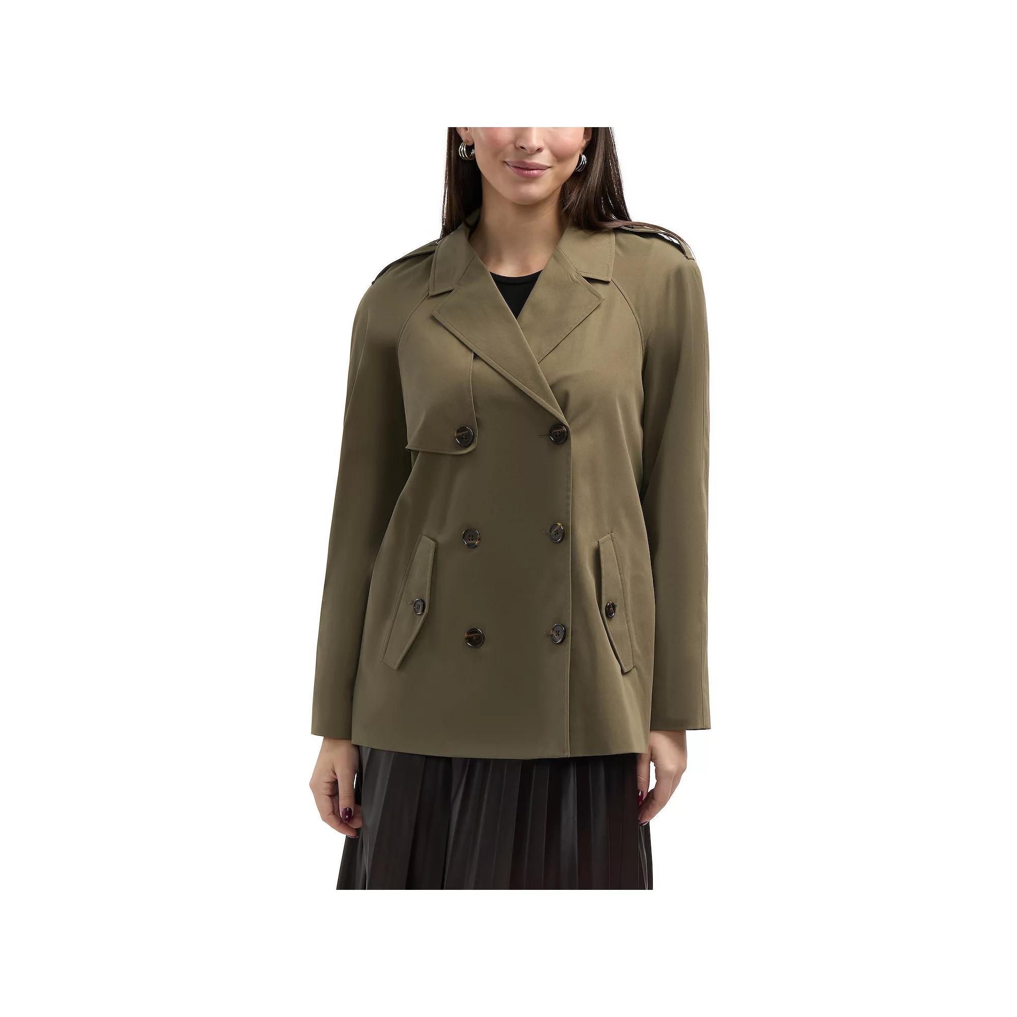 Women's Ellen Tracy Short Raglan Trench Coat, Size: Large, Green Product Image