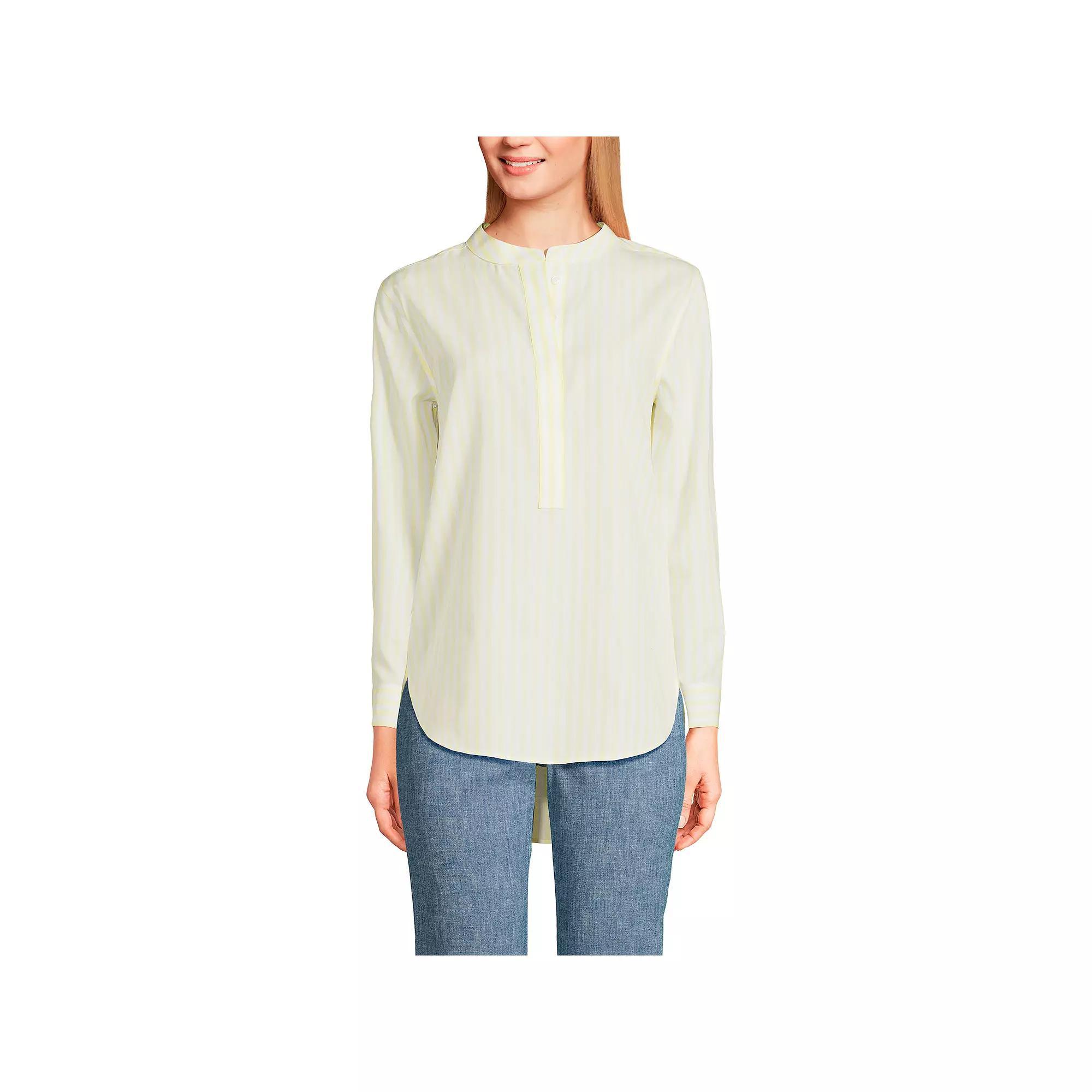 Women's Lands' End No Iron Long Sleeve Banded Collar Popover Shirt, Size: Medium, Multi Line Stripe Product Image