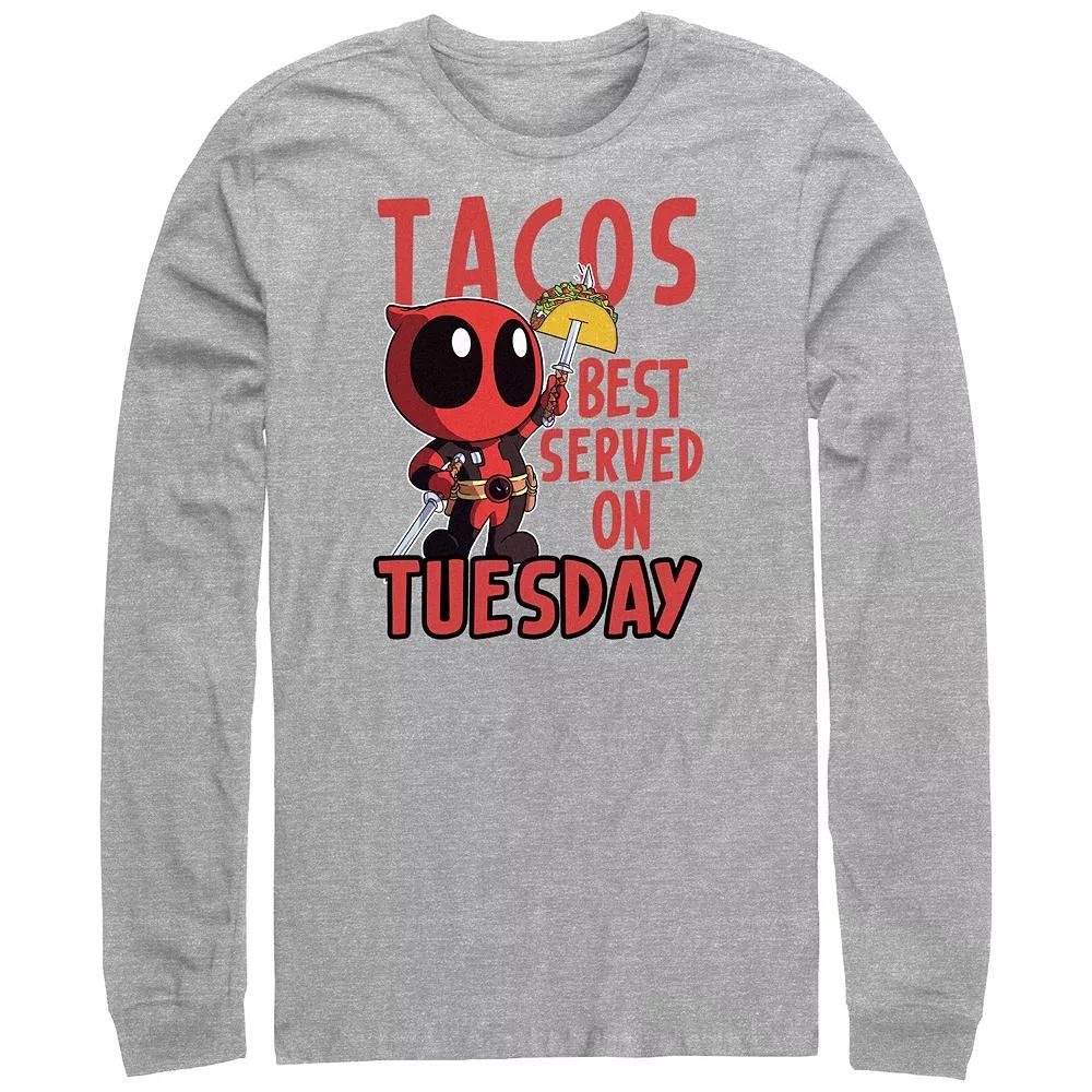Big & Tall Marvel Deadpool Tacos Best Served On Tuesday Long Sleeve Graphic Tee, Men's, Size: 5XB, Athletic Grey Product Image