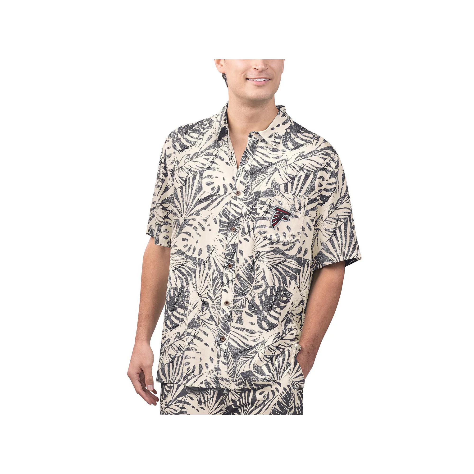 Men's Margaritaville Tan Seattle Seahawks Sand Washed Monstera Print Party Button-Up Shirt, Size: 2XL, Team Product Image