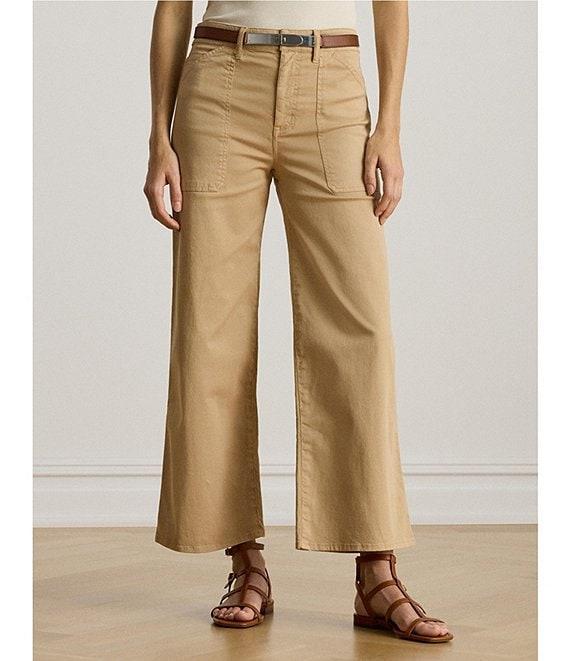 Lauren Ralph Lauren Petite Size High Rise Cotton Wide-Leg Cropped Pants Product Image