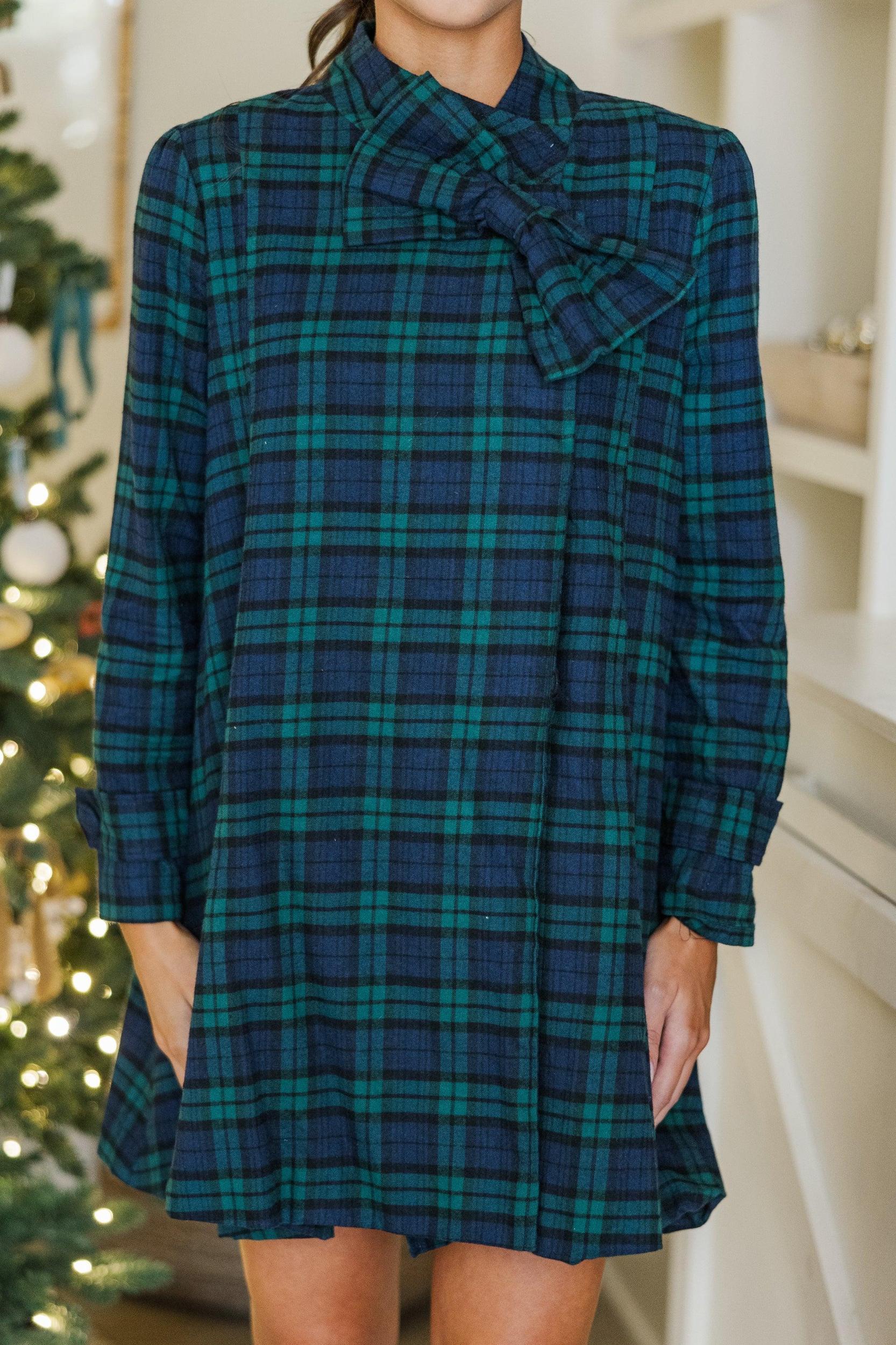 Just One Wish Emerald Green Plaid Dress Female Product Image