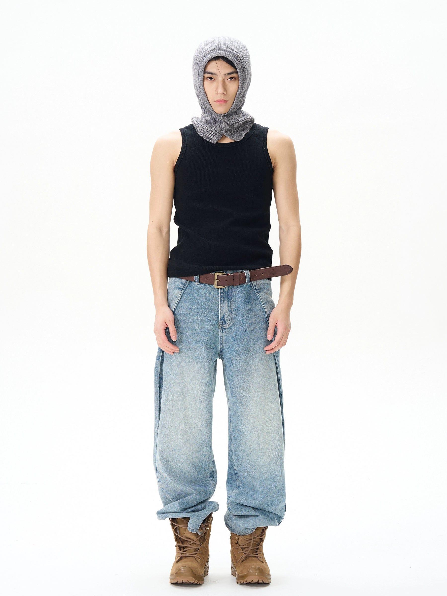 RT No. 12151 BLUE PLEATED DENIM JEANS Product Image