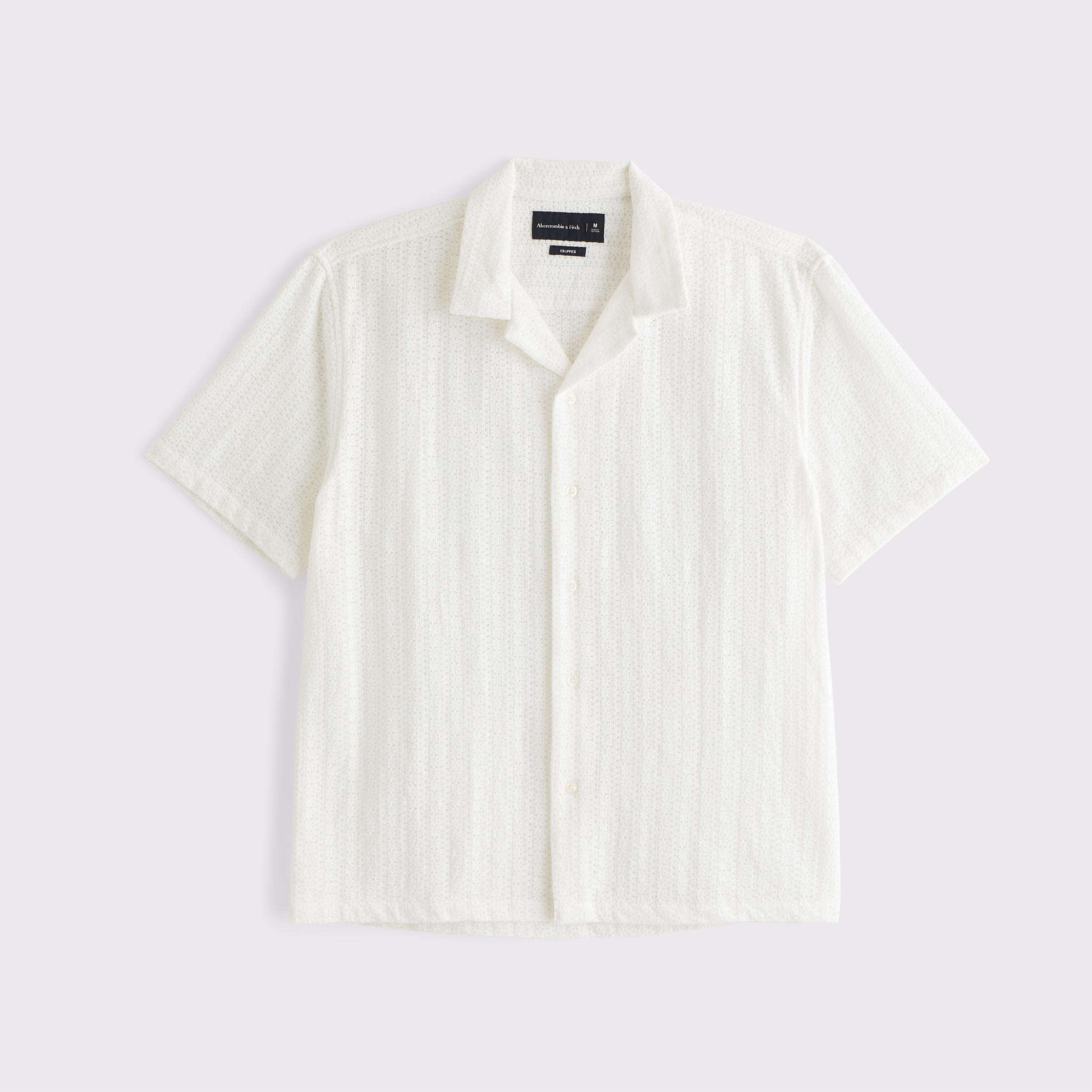 Camp Collar Cropped Lace Shirt Product Image