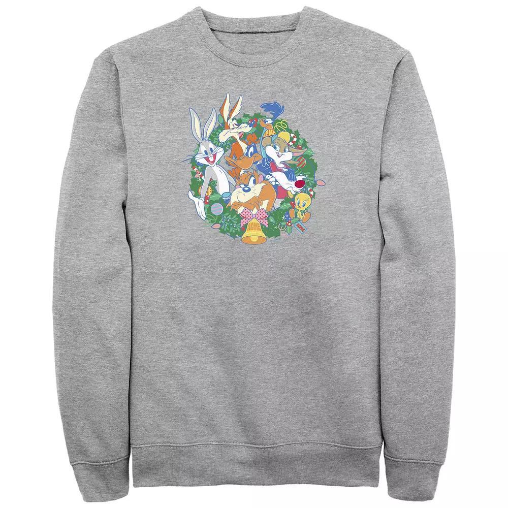 Big & Tall Looney Tunes Christmas Wreath Graphic Fleece, Men's, Size: XXL Tall, Athletic Grey Product Image