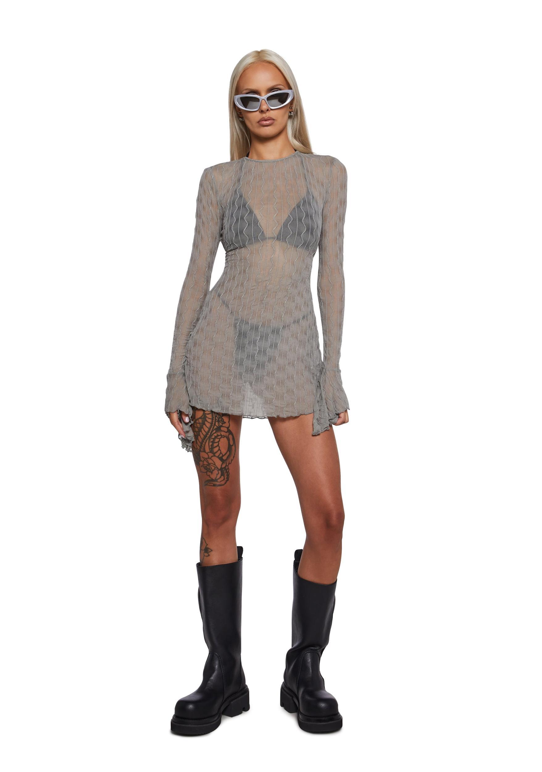 Womens Sheer Mesh Backless Dress Club Exx - Gray Product Image