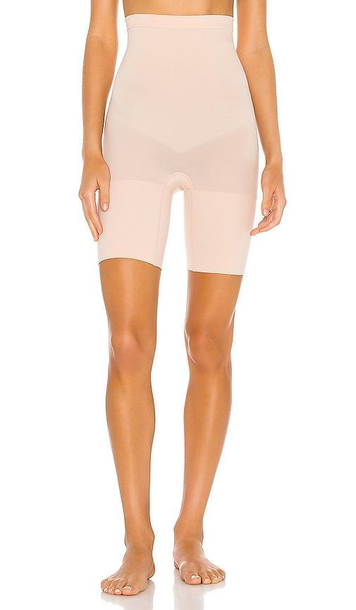 Spanx Everyday Seamless Shaping High-Waisted Mid-Thigh Shorts in beige Product Image
