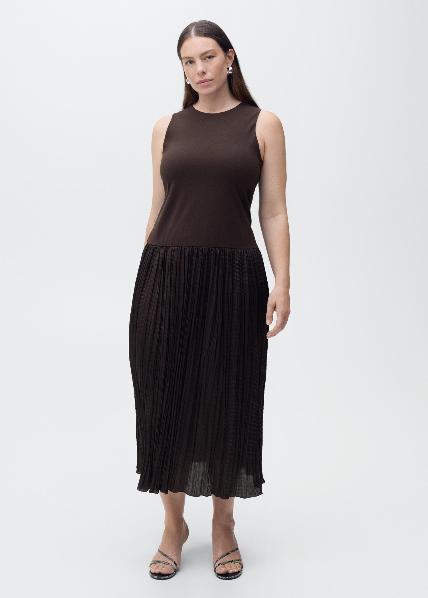 Combined-fabric long dress - Women | MANGO USA Product Image