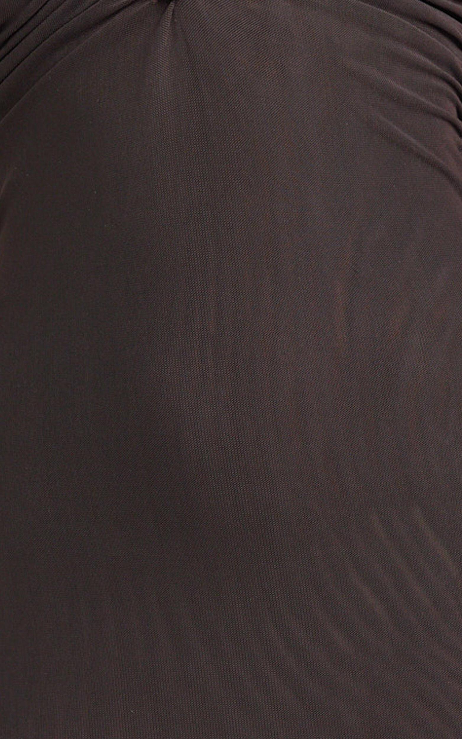 Alessia Maxi Dress - Off Shoulder Ruched Bodycon Dress in Chocolate Product Image