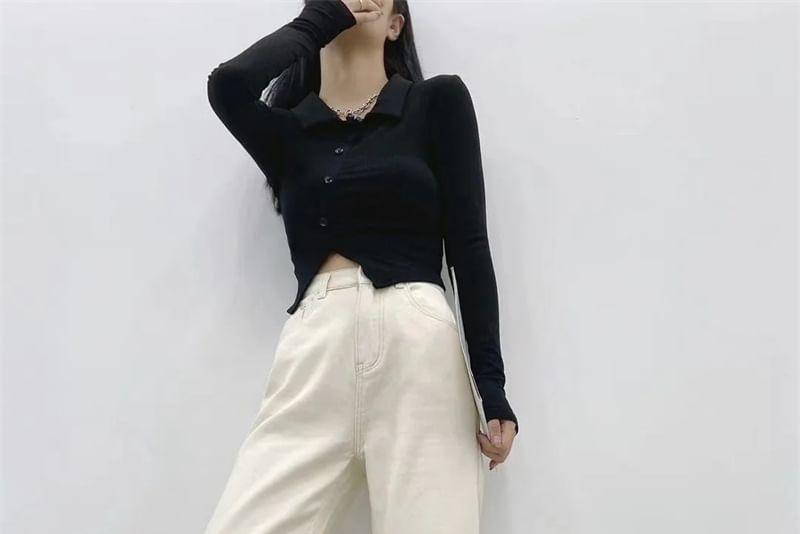 High Rise Washed Ripped Straight Leg Jeans Product Image