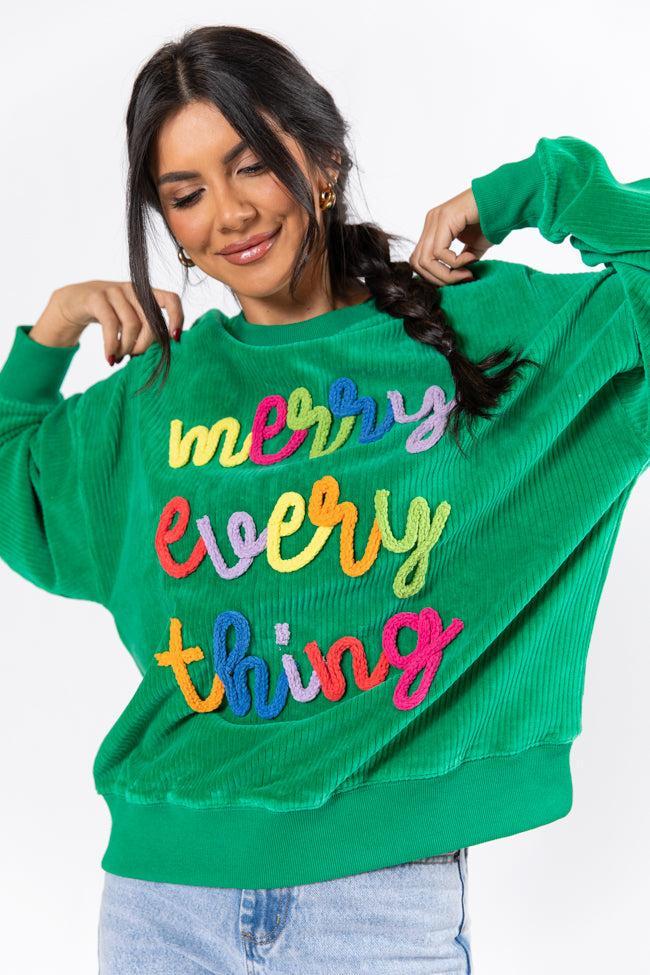 Merry Everything Green Multi Corded Embroidered Sweatshirt SALE Product Image