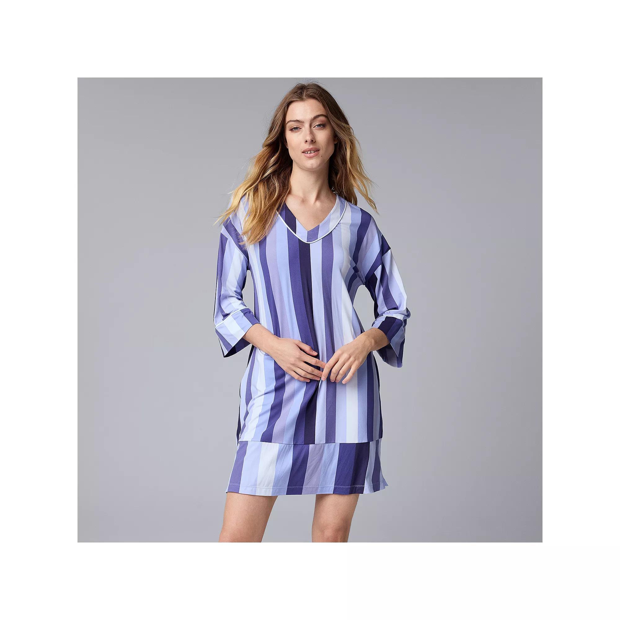 Womens Simply Vera Vera Wang 3/4 Sleeve Cozy Jersey Sleepshirt Red Dot Product Image