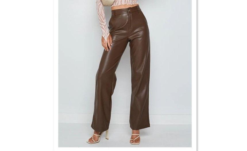 High Waist Faux Leather Loose-Fit Pants Product Image