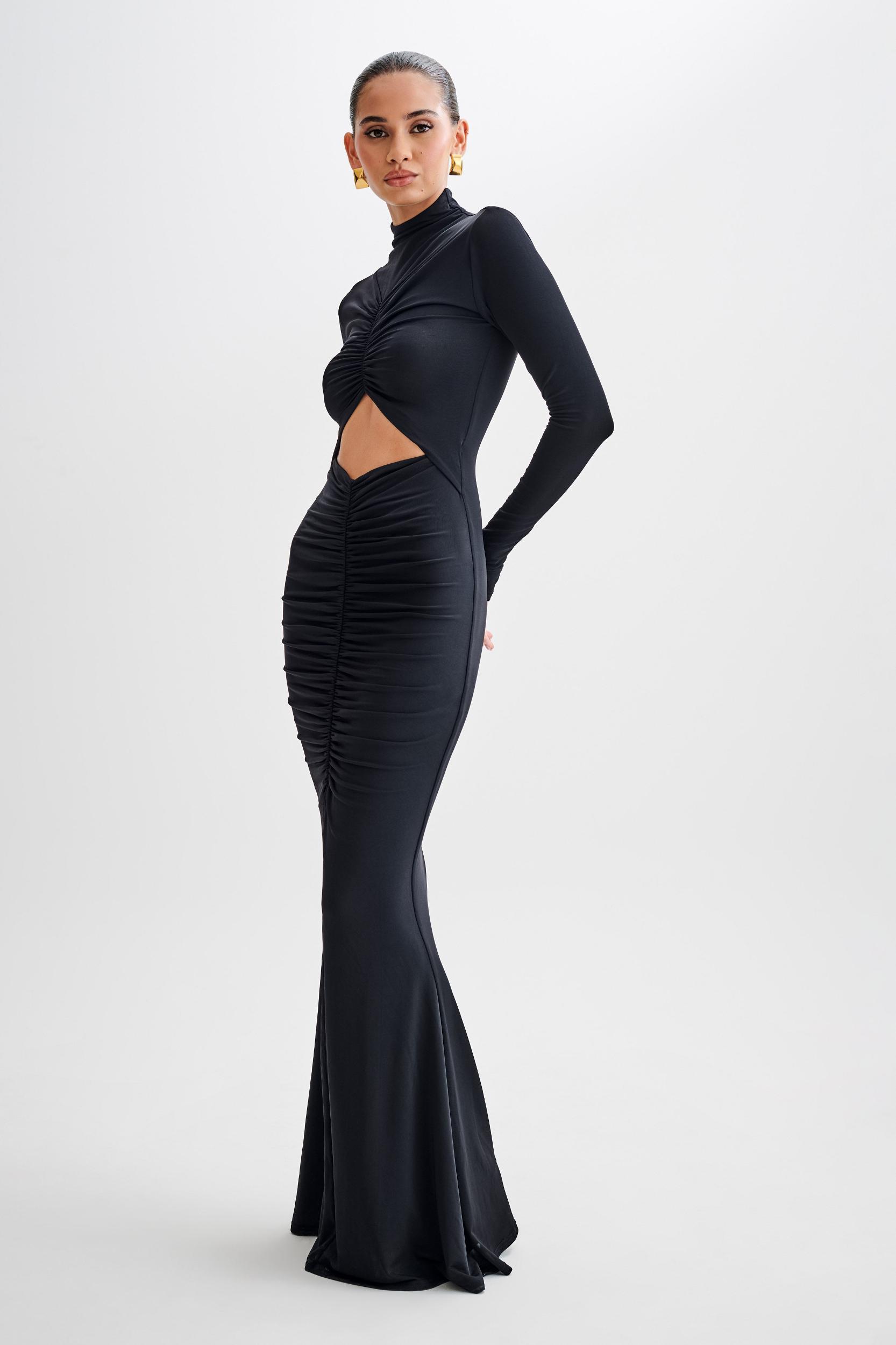 Pia Slinky Long Sleeve Cutout Maxi Dress - Black Product Image