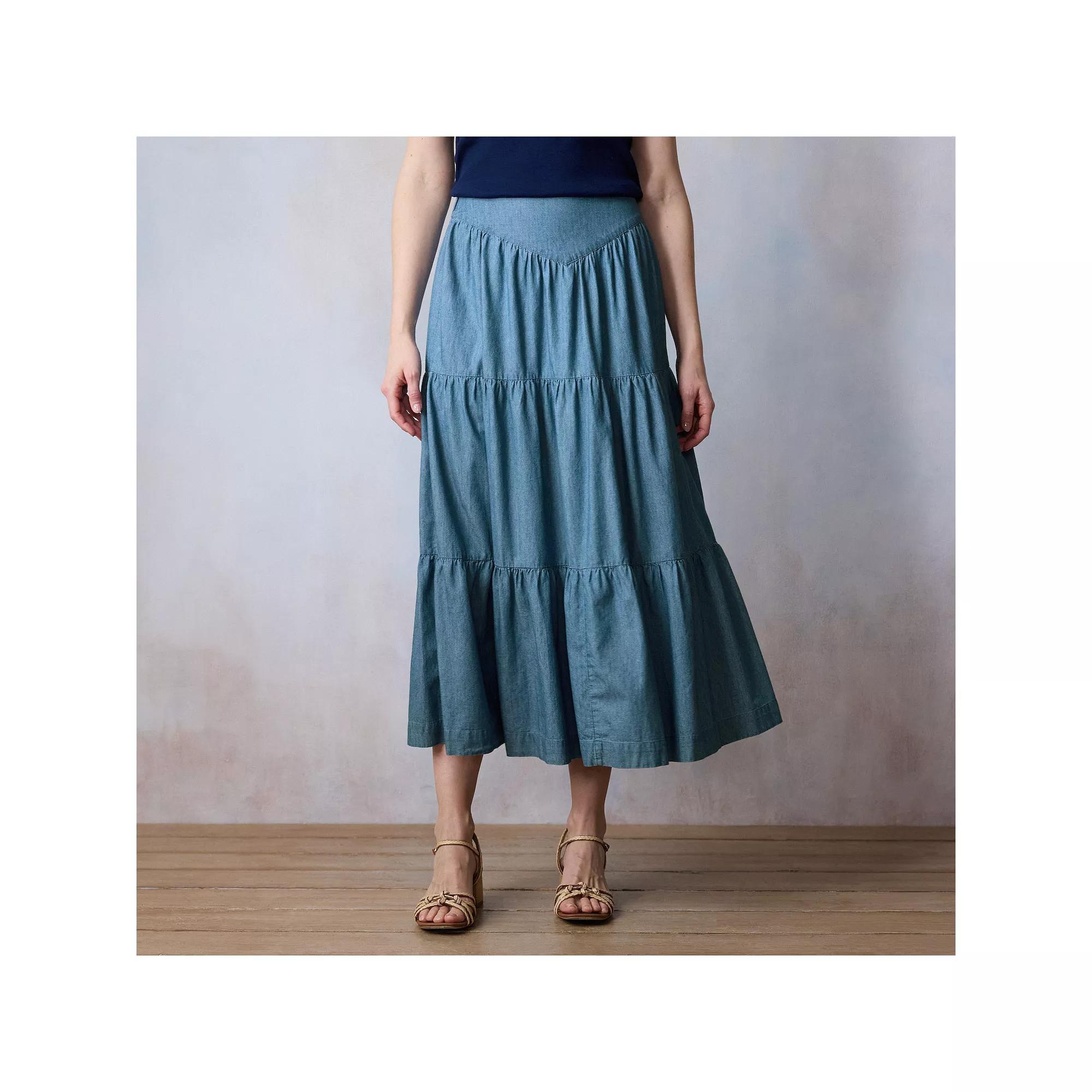 Women's LC Lauren Conrad Front Yoke Tiered Midi Skirt, Size: Large, Anita Blue Product Image