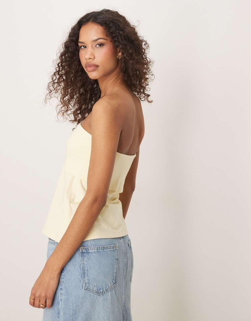 Abercrombie & Fitch foldover longline tube top in yellow Product Image