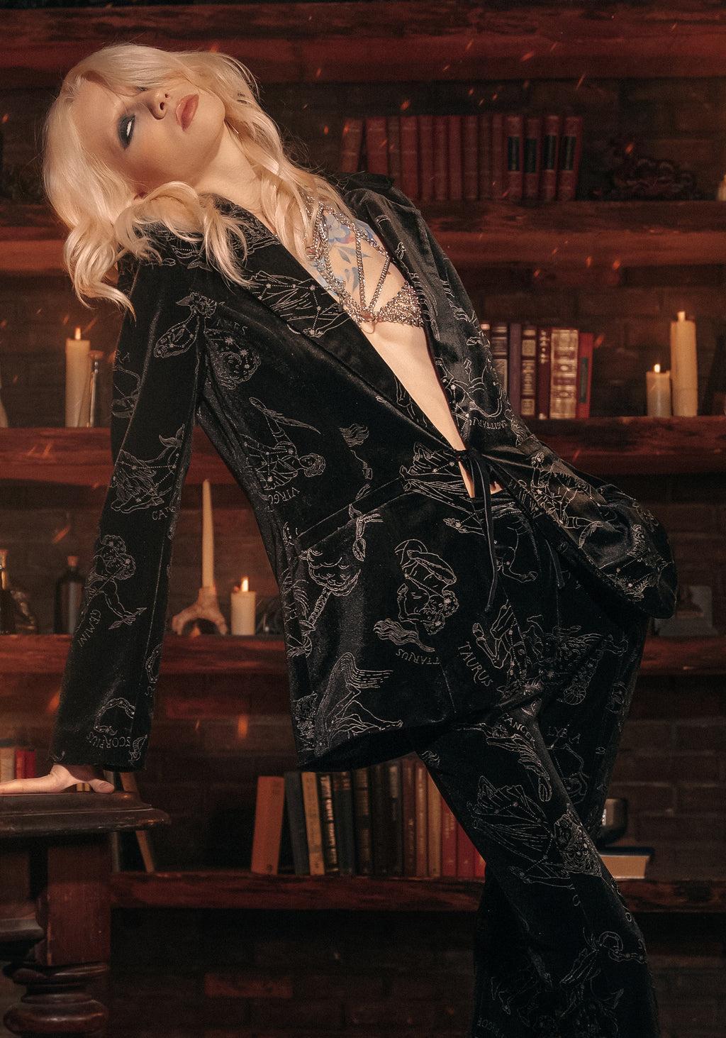 Zodiac Foil Print Velour Blazer Product Image