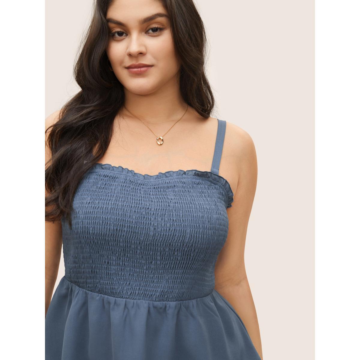 Plus Size Solid Shirred Ruffle Layered Hem Cami Top Women Stone Casual Adjustable Straps Spaghetti Strap Everyday Tank Tops Camis BloomChic 14-16/1X Product Image
