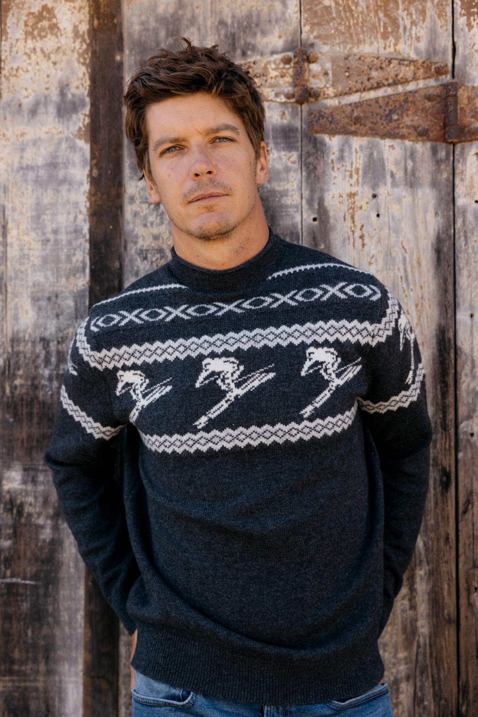 Retro Ski Roll neck - Charcoal White Product Image