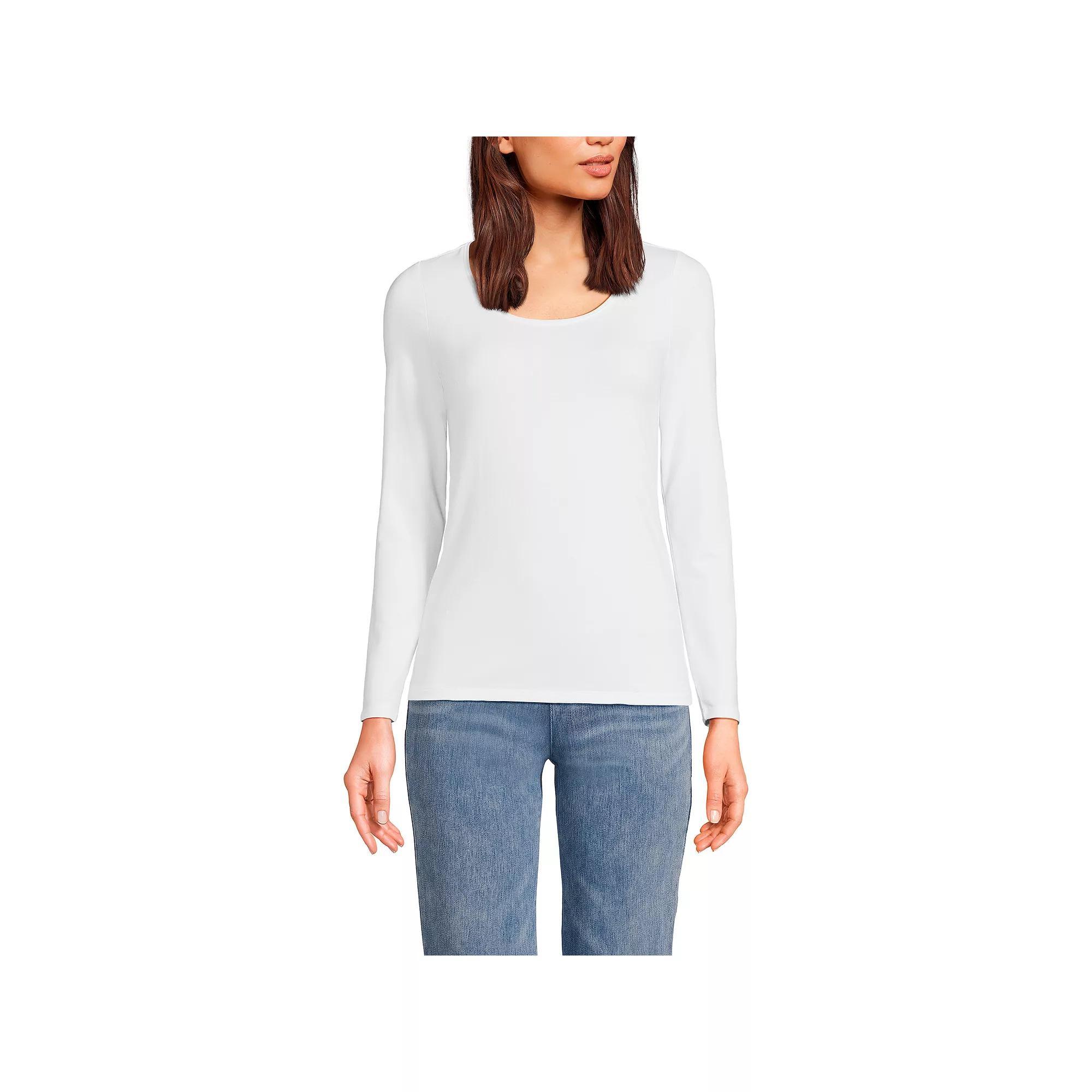 Women's Lands' End Lightweight Scoopneck Long-Sleeve Tee, Size: Medium, White Product Image