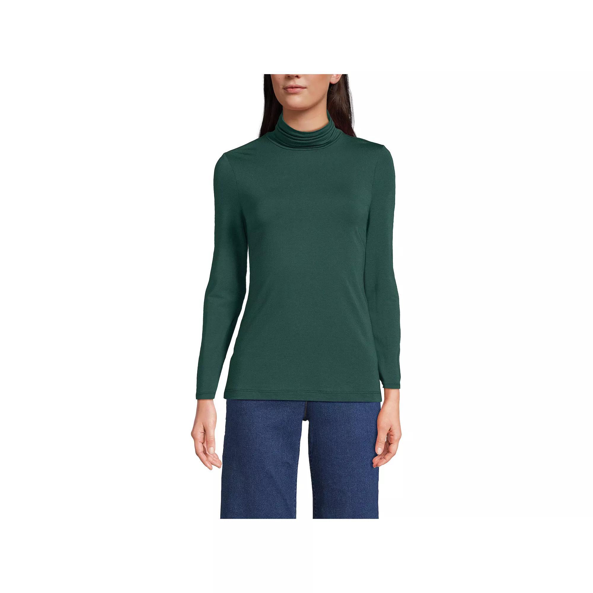 Petite Lands' End Lightweight Fitted Long Sleeve Turtleneck, Women's, Size: Small Petite, Estate Green Grey Product Image