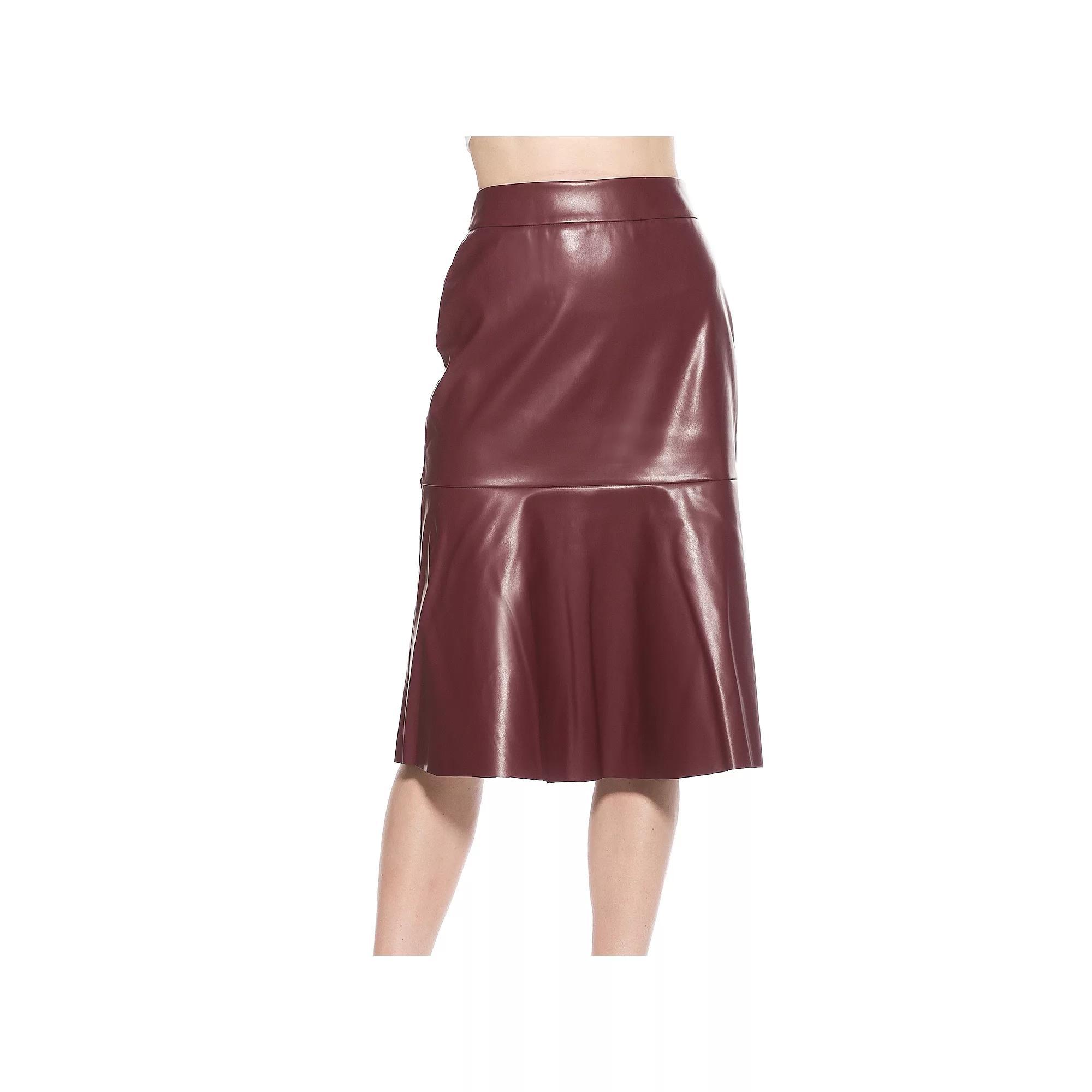 Women's ALEXIA ADMOR Ezra Midi Faux Leather Flared Skirt, Size: Small Product Image