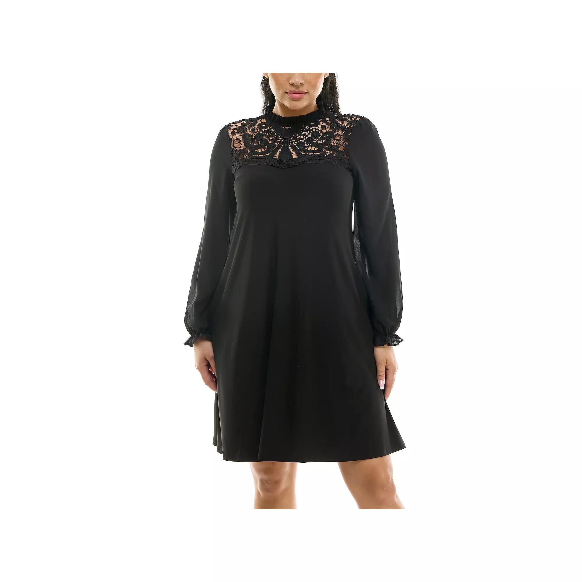 Women's Nina Leonard Chiffon Ruffle Dress, Size: Medium, Black Product Image