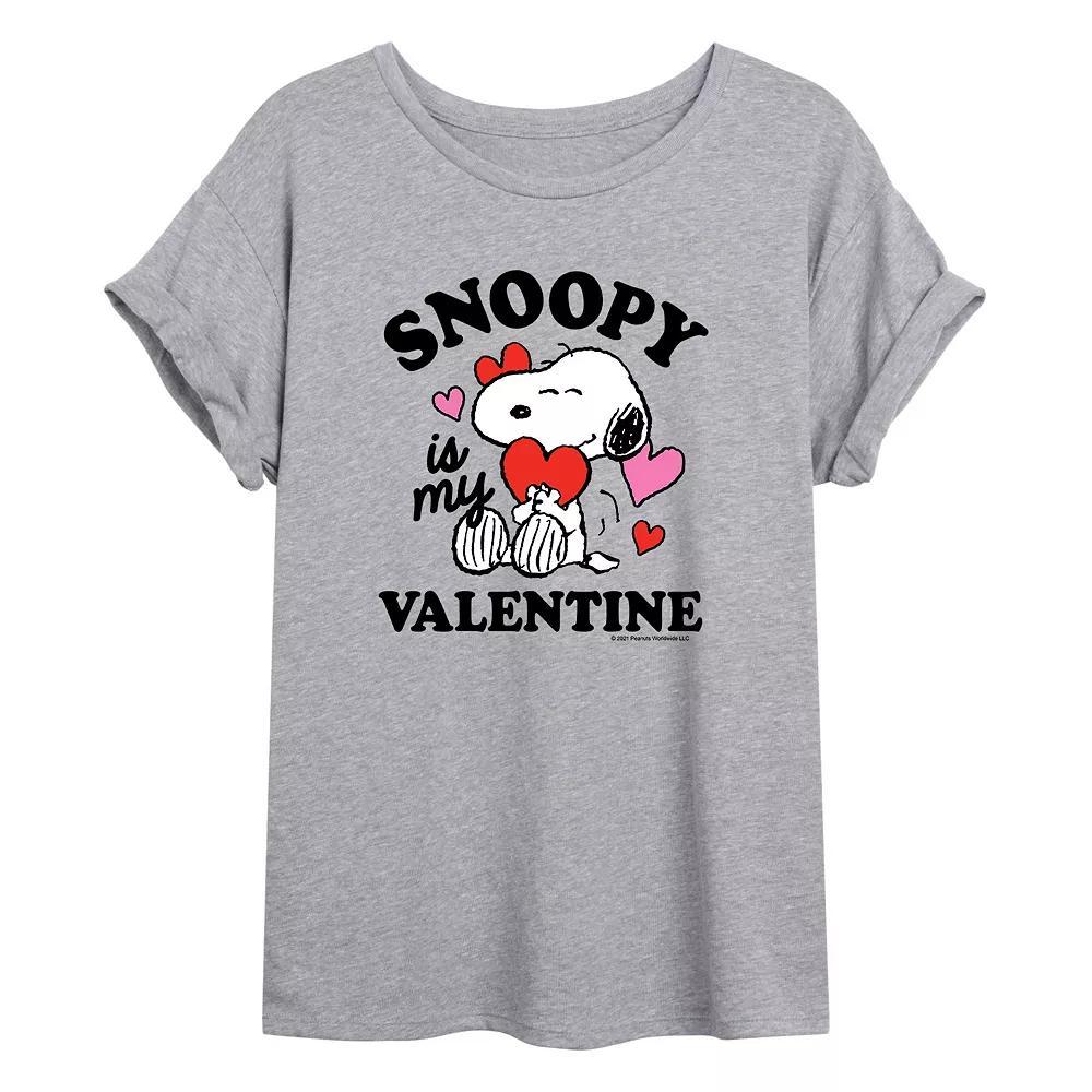 Juniors' Peanuts Valentine's Oversized Tee, Girl's, Size: XL, Grey Product Image