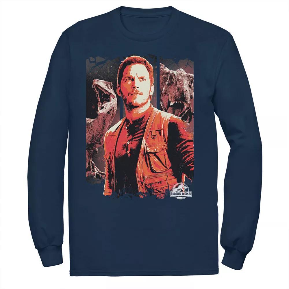 Men's Jurassic World Two Owen and Dinosaurs Red Hue Panel Portrait Tee, Size: Small, Black Product Image