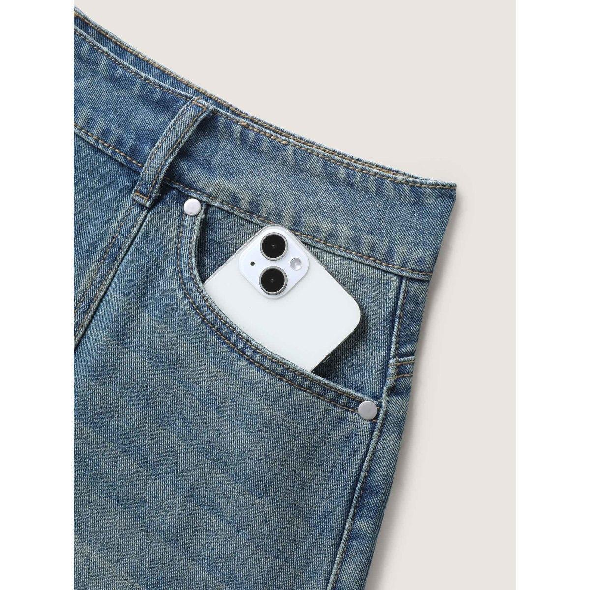 Plus Size Vintage Wash A-Line Denim Maxi Skirt Women Denimblue Everyday-Elegant No stretch Medium Wash 26/4X Slanted pocket Casual Denim Skirts BloomChic Product Image