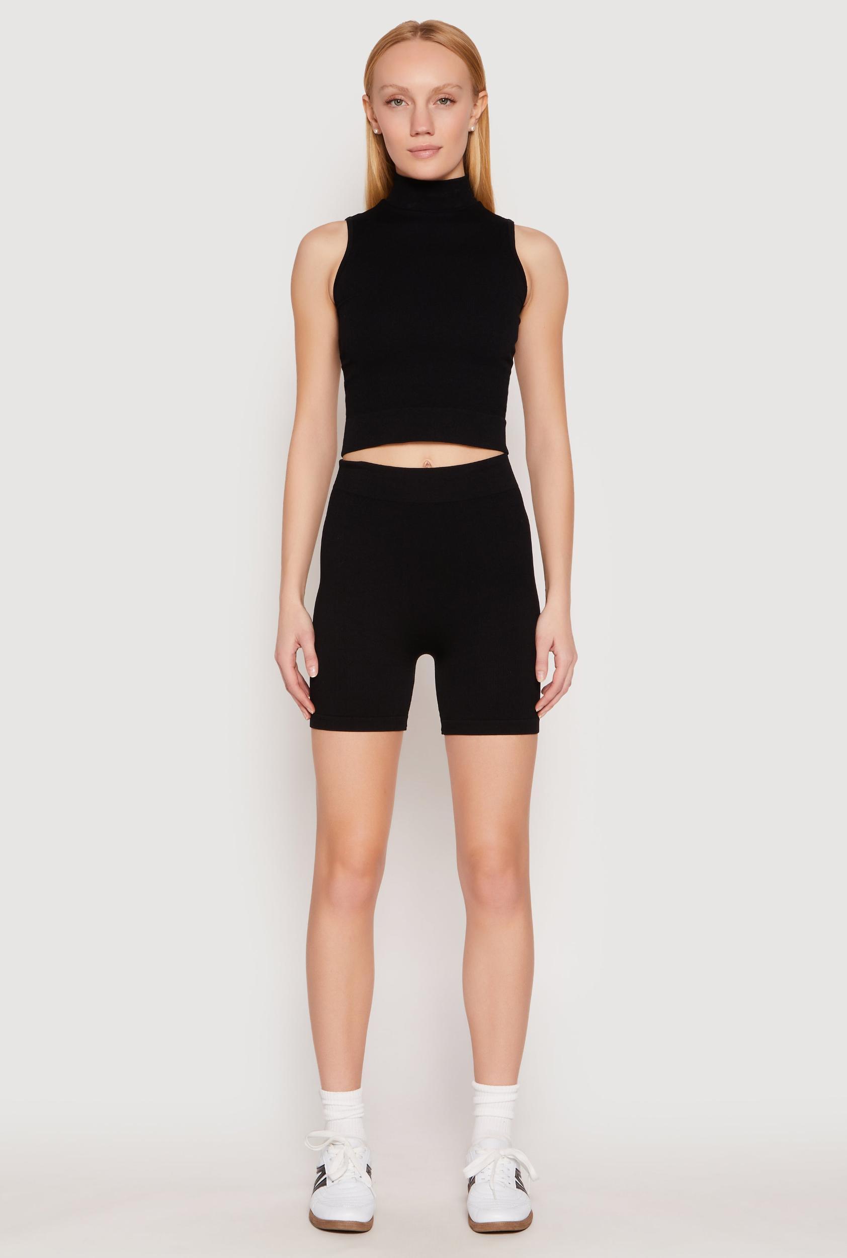 Womens Seamless Rib Knit Mock Neck Tank Top and Biker Shorts Product Image