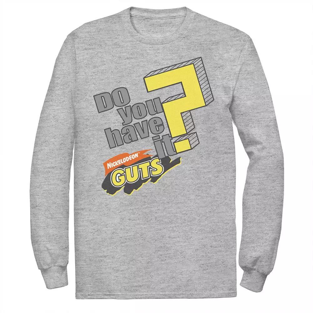 Mens Nickelodeon Guts Do You Have It Vintage Question Logo Long Sleeve Graphic Tee Athletic Grey Product Image