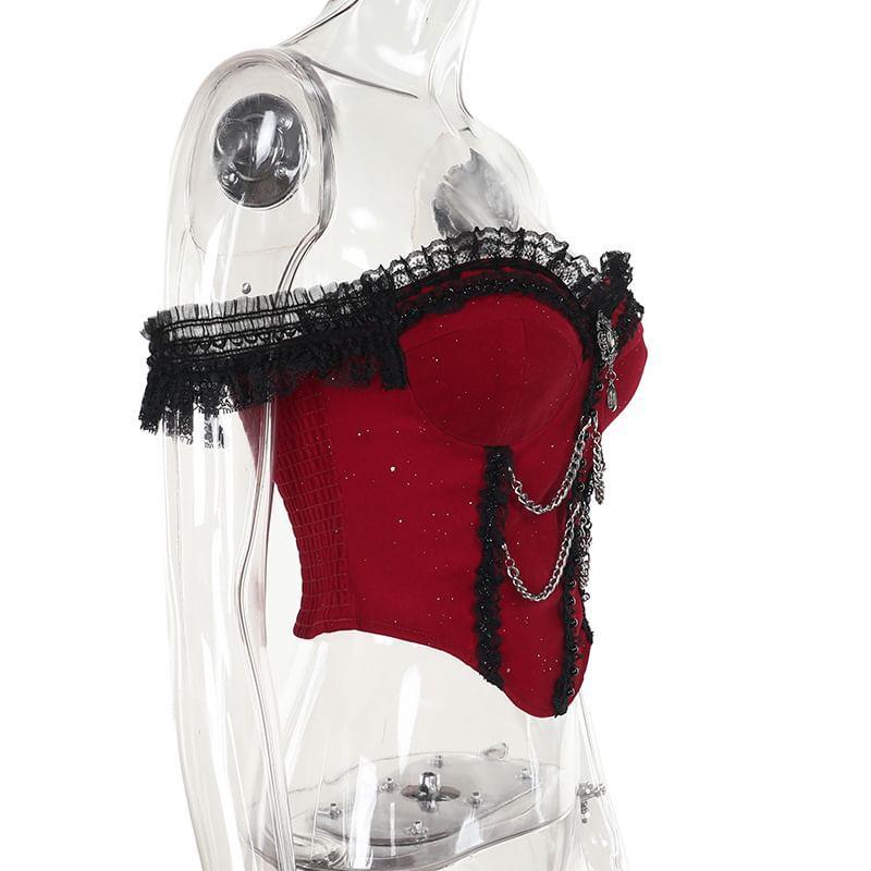 Strapless Lace Trim Crop Bustier Top Product Image