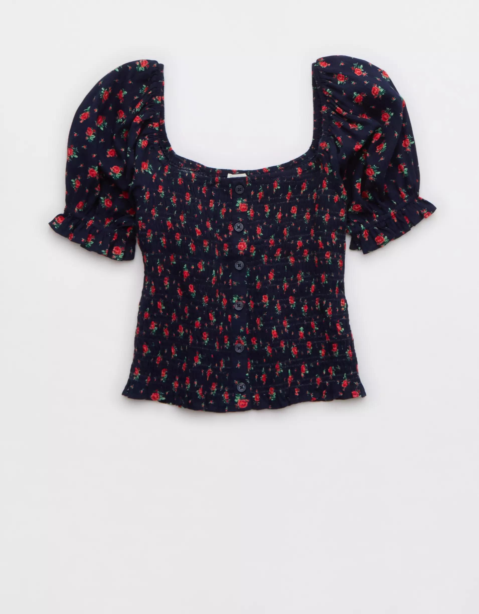 Aerie Puff Sleeve Smocked Top Product Image
