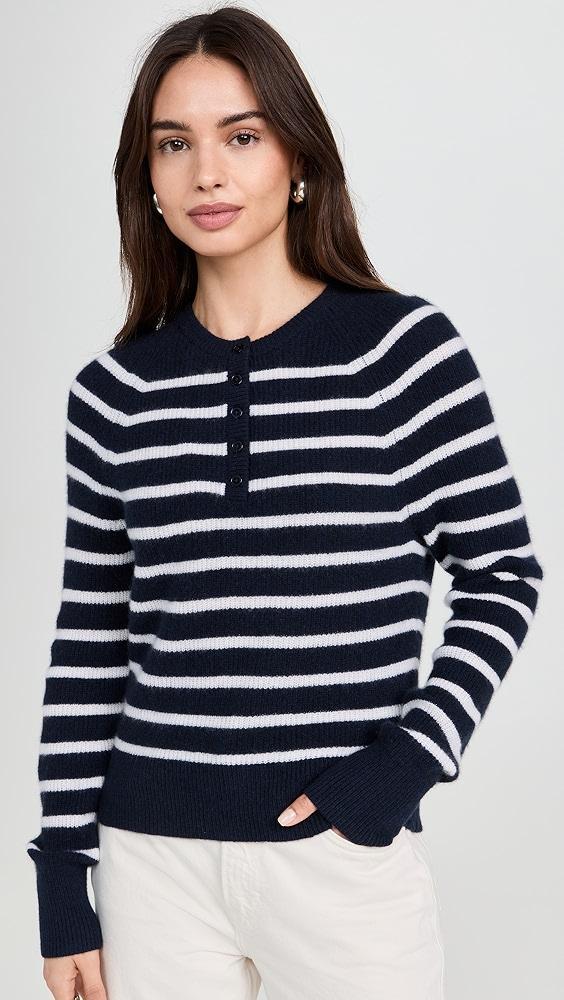 White + Warren Cashmere Ribbed Button Henley | Shopbop Product Image