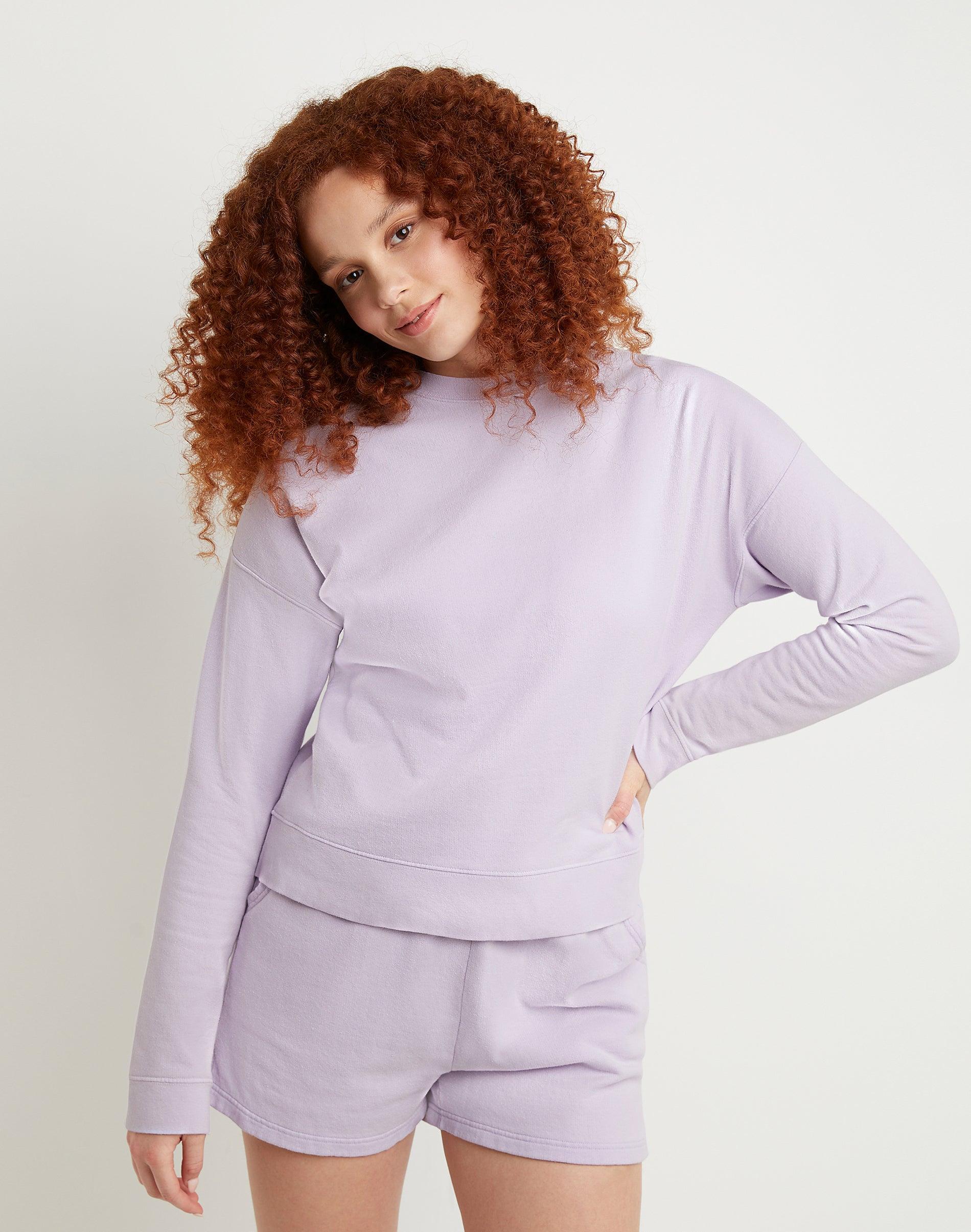 Hanes Womens Garment Dyed Fleece Sweatshirt Future Lavender 2XL Product Image