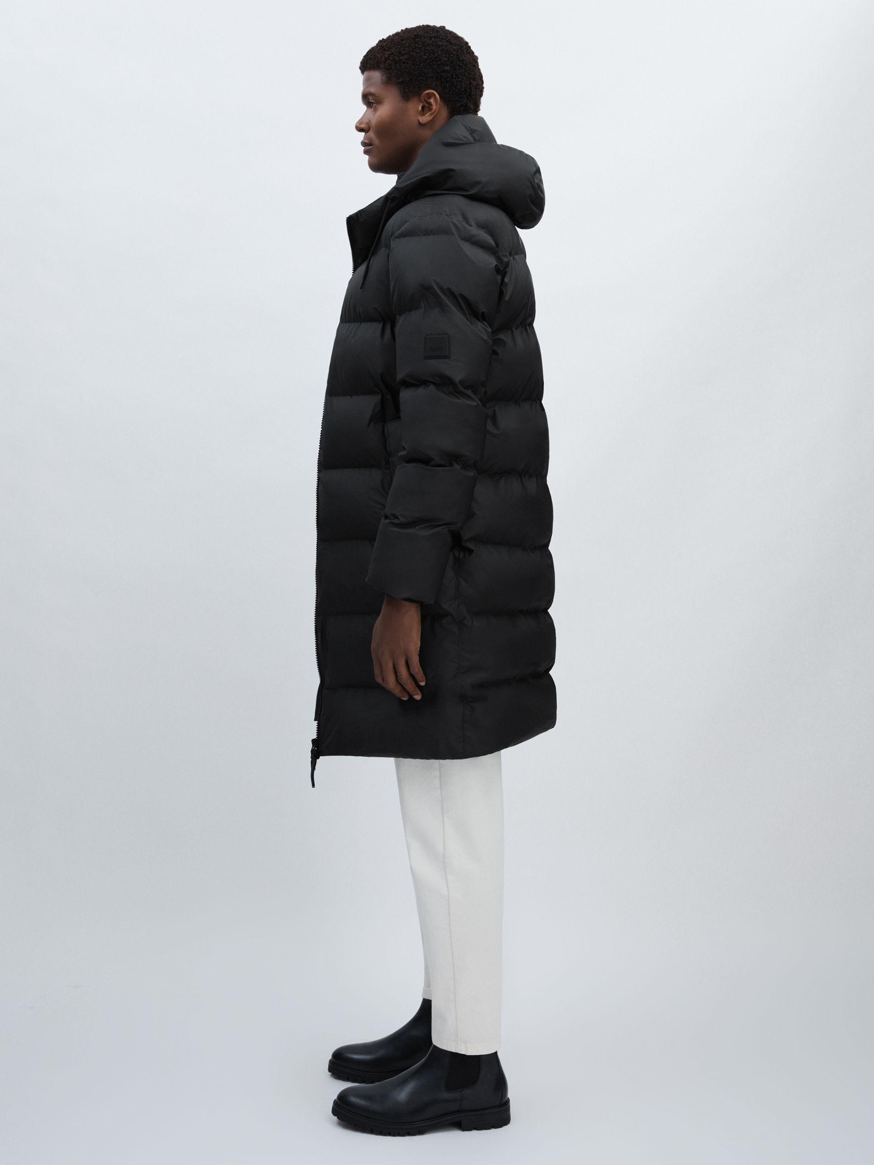 Rains Long Hooded Puffer Jacket in Black Product Image