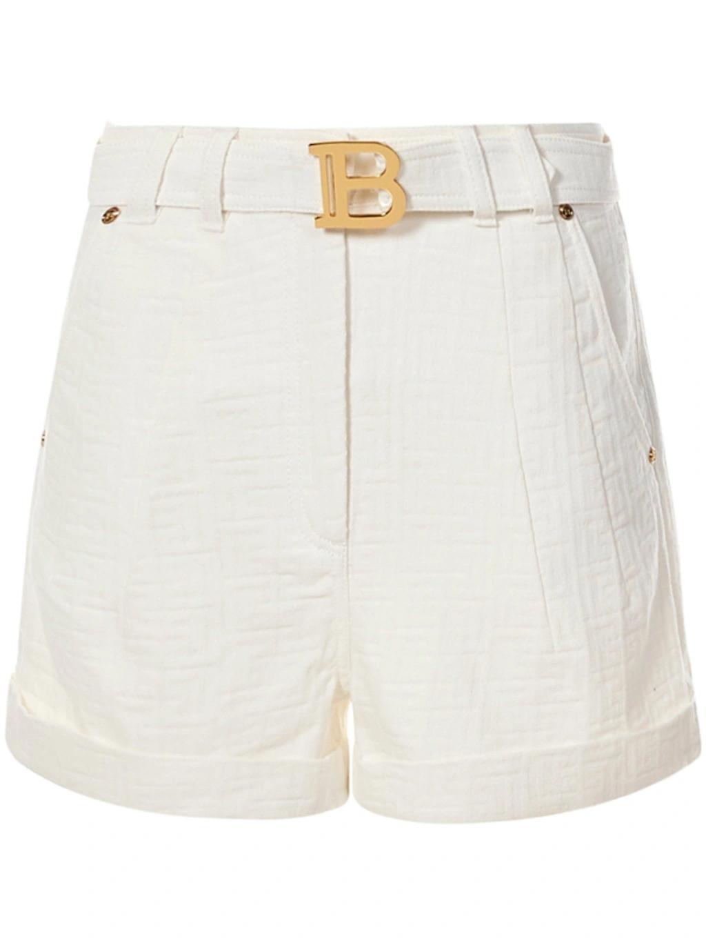 BALMAIN Logo-buckle Belted Shorts White Product Image