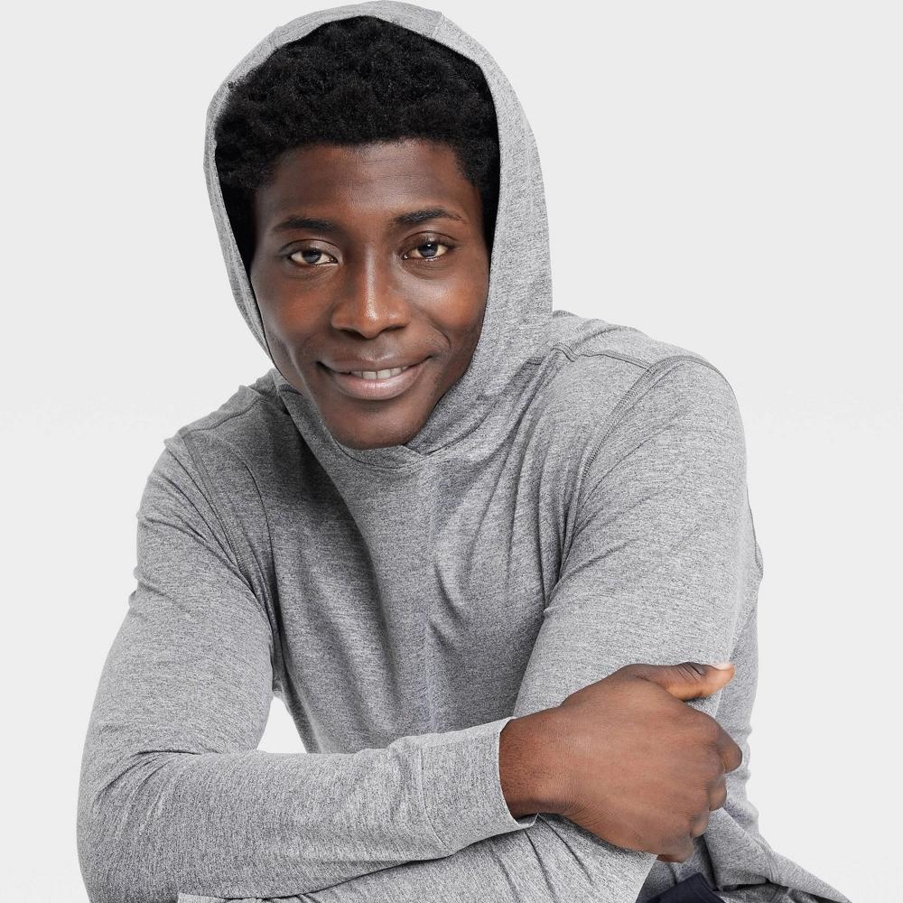 Men's Soft Stretch Hooded Long Sleeve Top - All In Motion™ Heathered M: UPF 50+, Quick Dry, Pullover Product Image