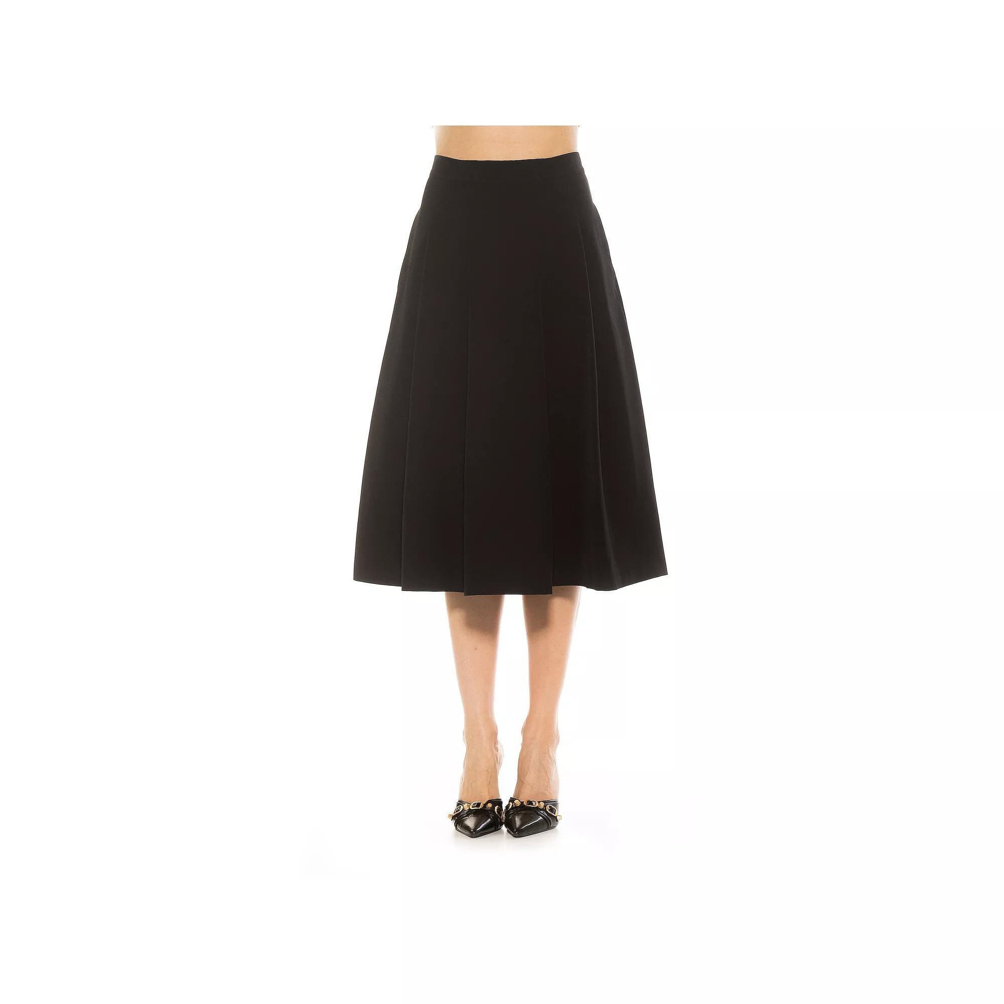Women's ALEXIA ADMOR Illia Pleated Midi Skirt, Size: 14, Black Product Image