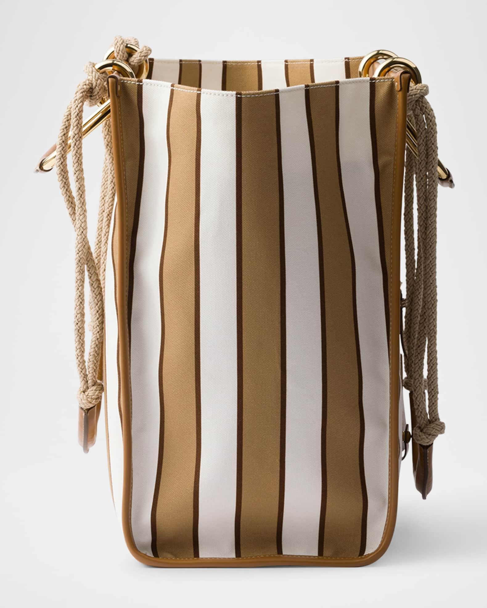Large Striped Canvas and Leather Tote Bag Product Image
