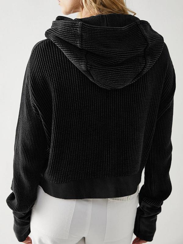 Hooded Long Sleeves Buttoned Pockets Split-Joint Zipper Hooded Outerwear Product Image