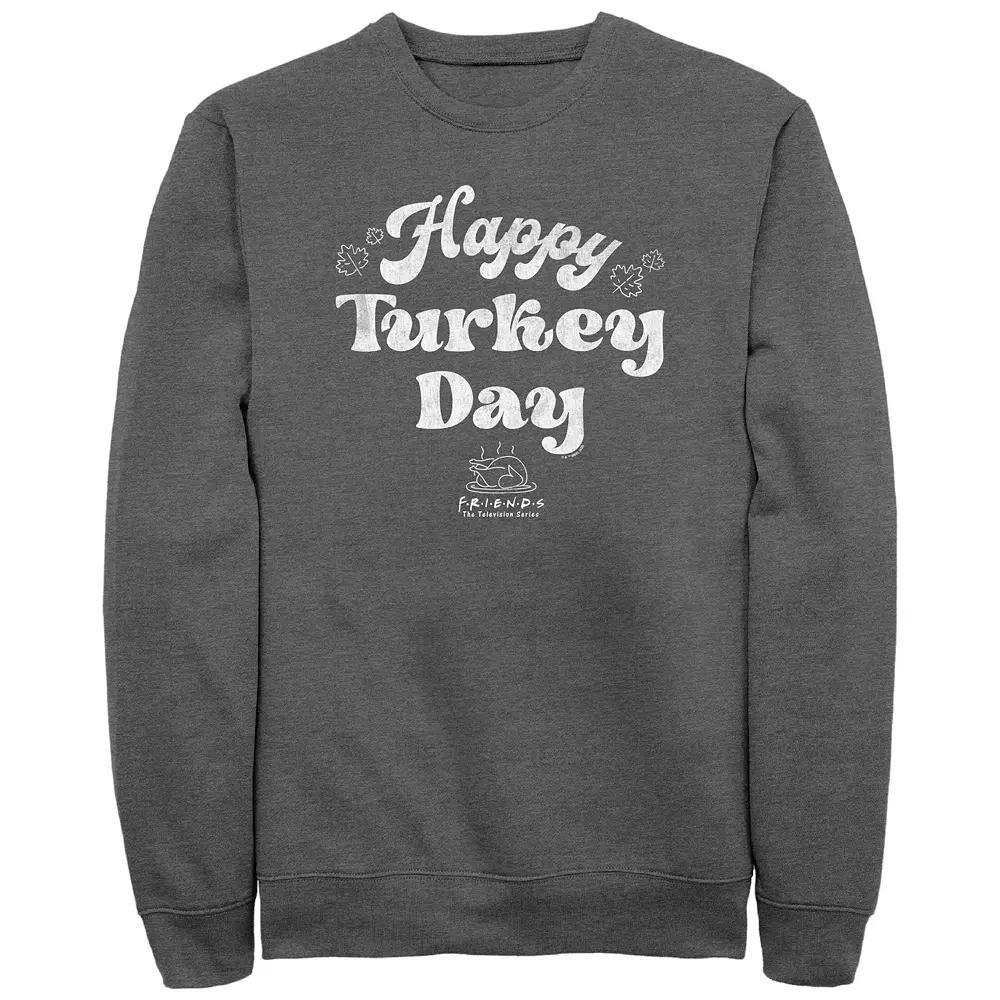 Men's Friends Happy Turkey Day Graphic Fleece, Size: Medium, Grey Heather Product Image