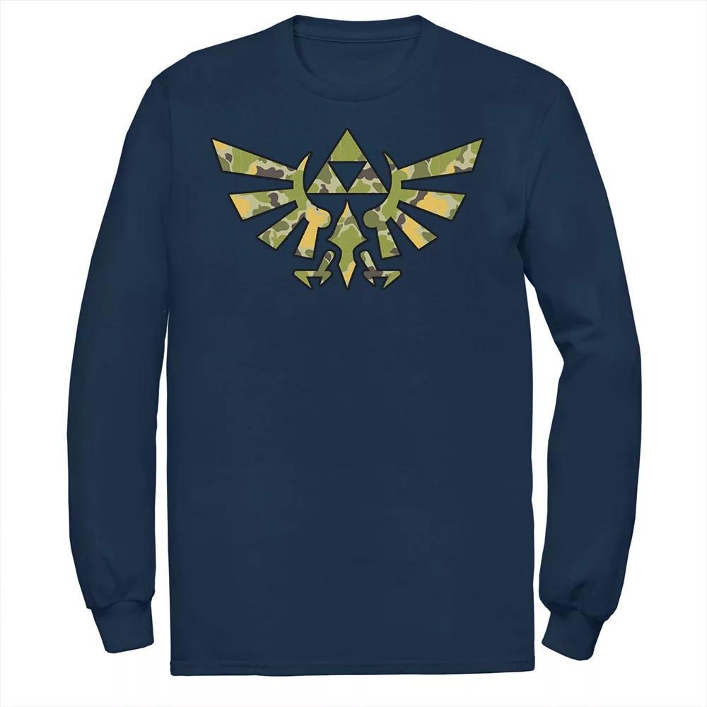 Men's The Legend Of Zelda Camo Crest Long Sleeve Tee, Size: 3XL Tall, Blue Product Image