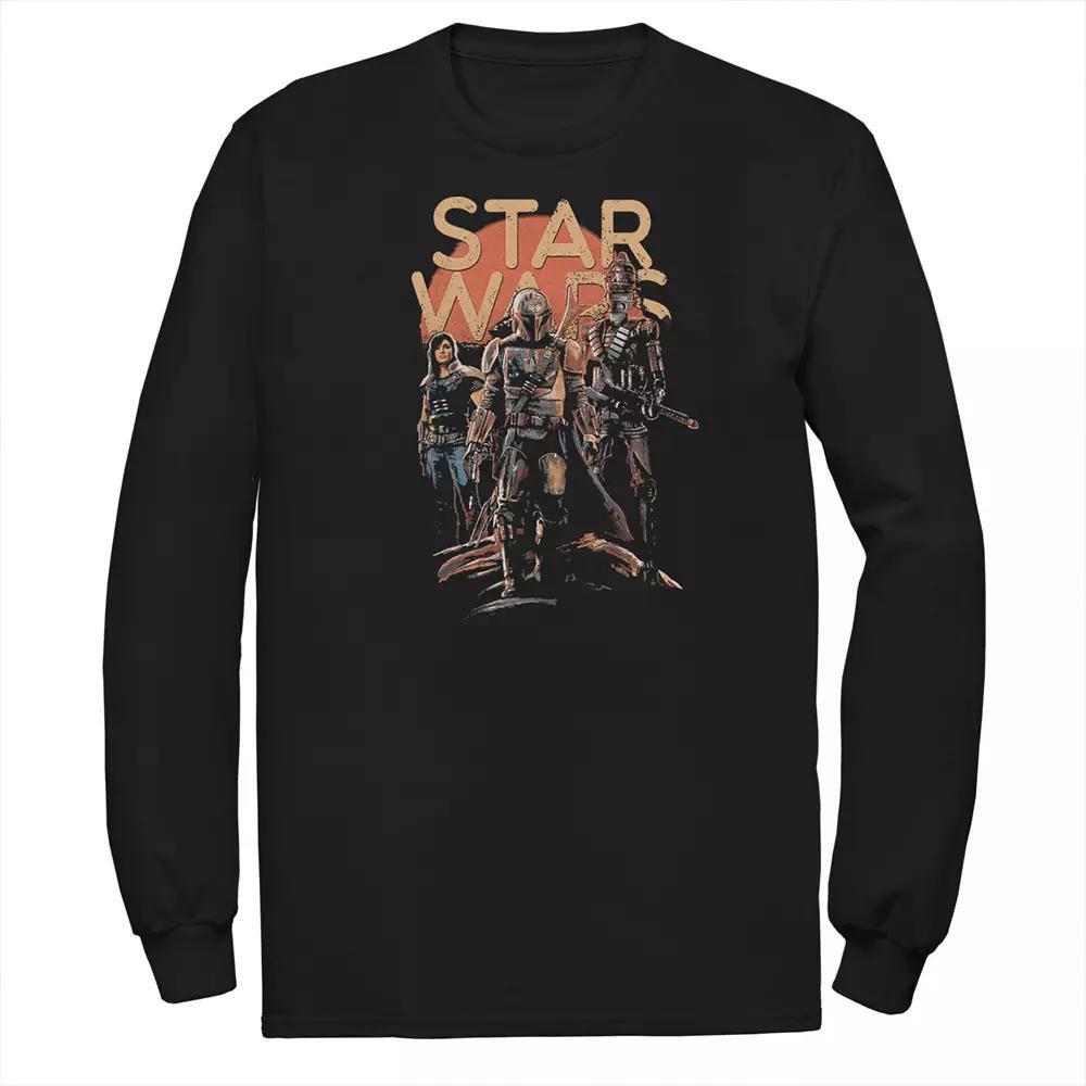 Men's Star Wars The Mandalorian Character Entourage Long Sleeve Graphic Tee, Size: Medium, Black Product Image