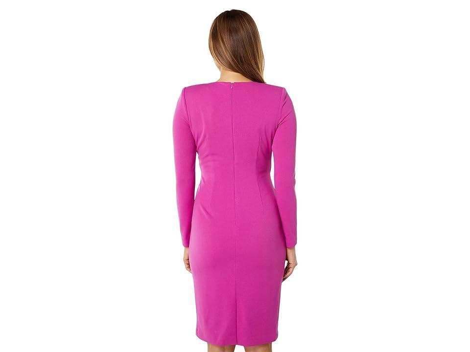 Badgley Mischka Plunging V-Neck Crepe Dress (Hot Fuchsia) Women's Dress Product Image