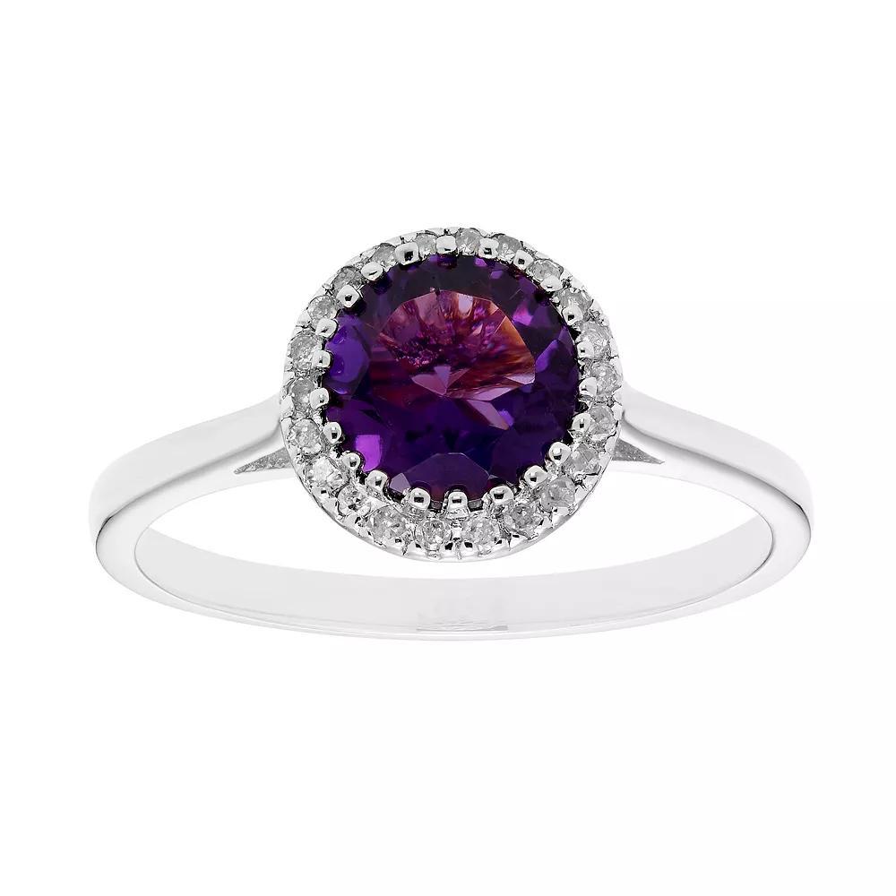 10K Gold & 1/10 Carat T.W. Diamond Amethyst Ring, Womens Yellow Product Image