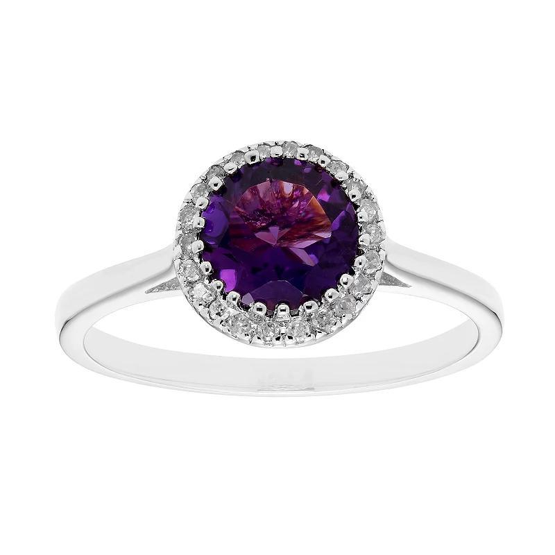 10K Gold & 1/10 Carat T.W. Diamond Amethyst Ring, Womens Yellow Product Image